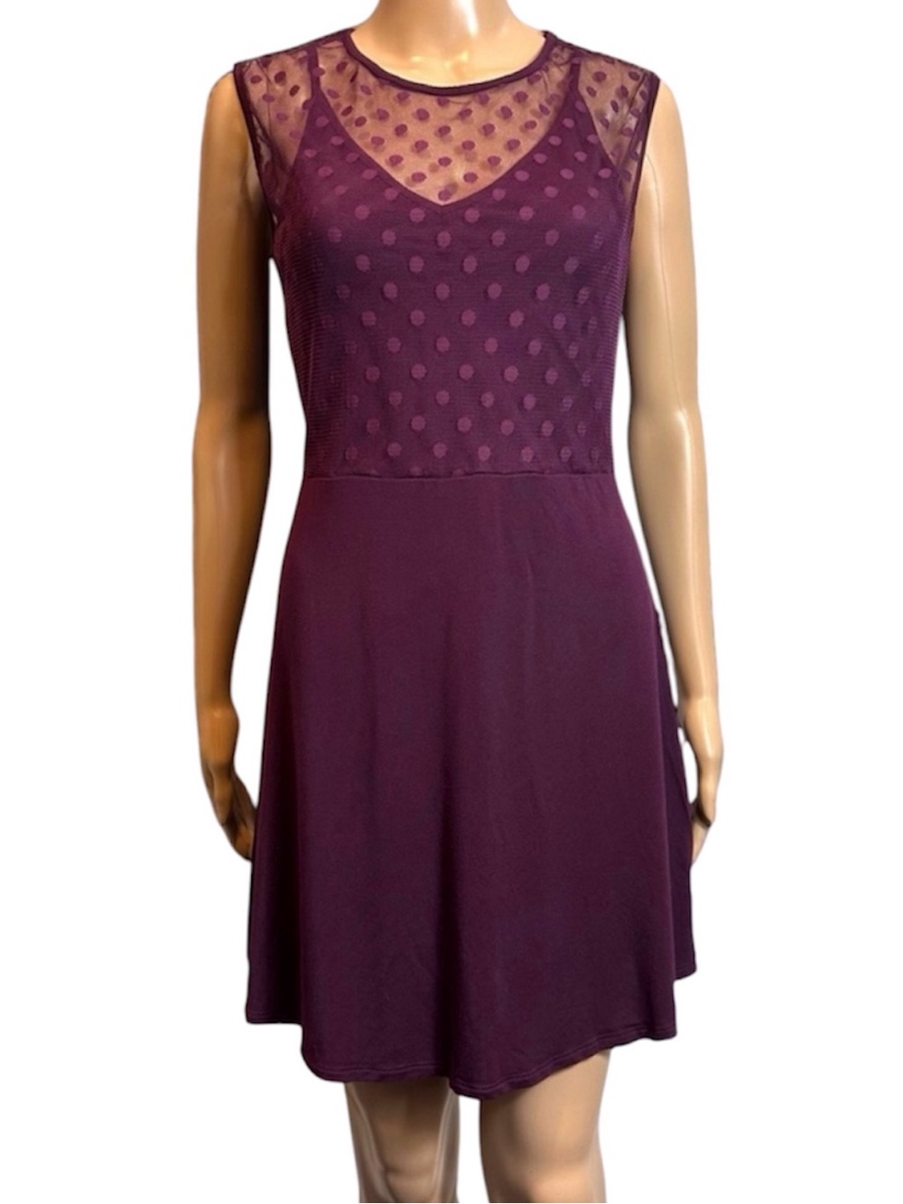 Victorias Secret Plum Burgundy Sheer Mesh Polka Dot Layered Dress